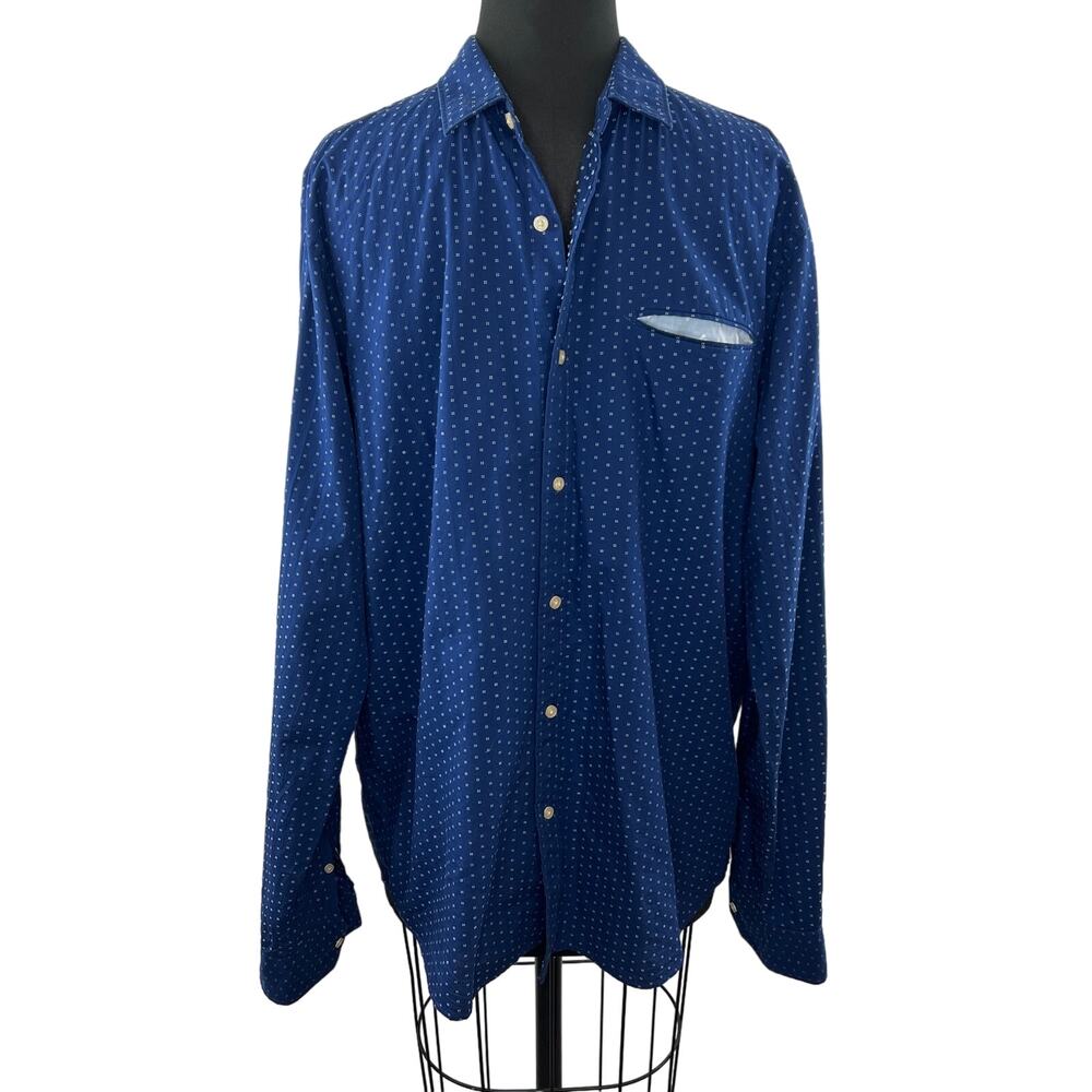 Scotch & Soda Blue White Dot Regular Fit Chic Pochet Button-Down Cotton Shirt XL